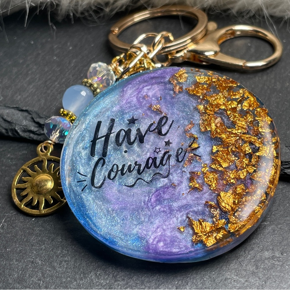 Custom Purple and Gold Keychain with Inspirational Message Crystal Charm - Picture 3 of 7